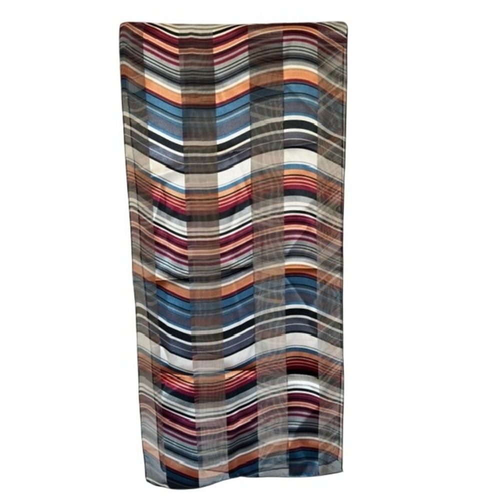 Vintage‎ Sheer Silk Chiffon Scarf Retro Geometric Wave Stripe Multi Color